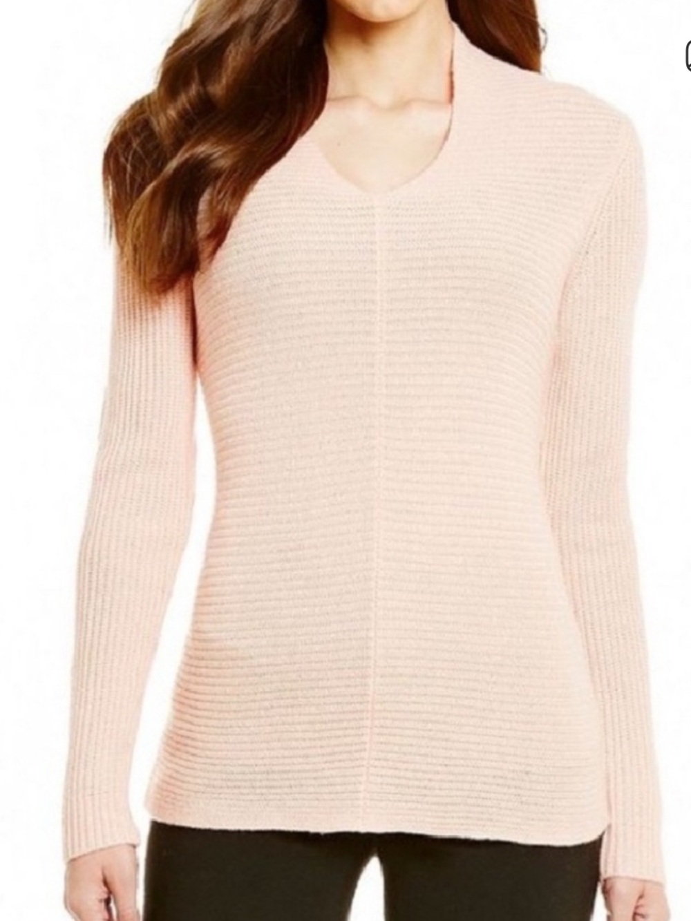 Wool Cashmere BlendAntonio Melani Ribbed V Neck Sweater Blush Pink Peach Medium